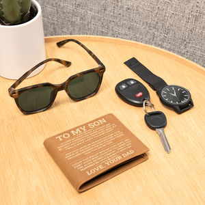 To My Son Leather Wallet, From Dad Gift, Meaningful Graduation or Birthday Gift for Son, Inspirational Wallet Keepsake