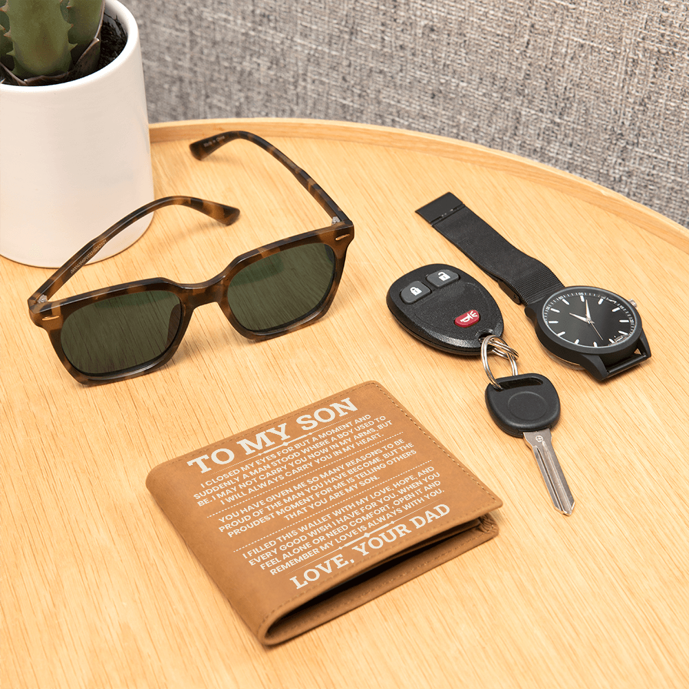 To My Son Leather Wallet, From Dad Gift, Meaningful Graduation or Birthday Gift for Son, Inspirational Wallet Keepsake