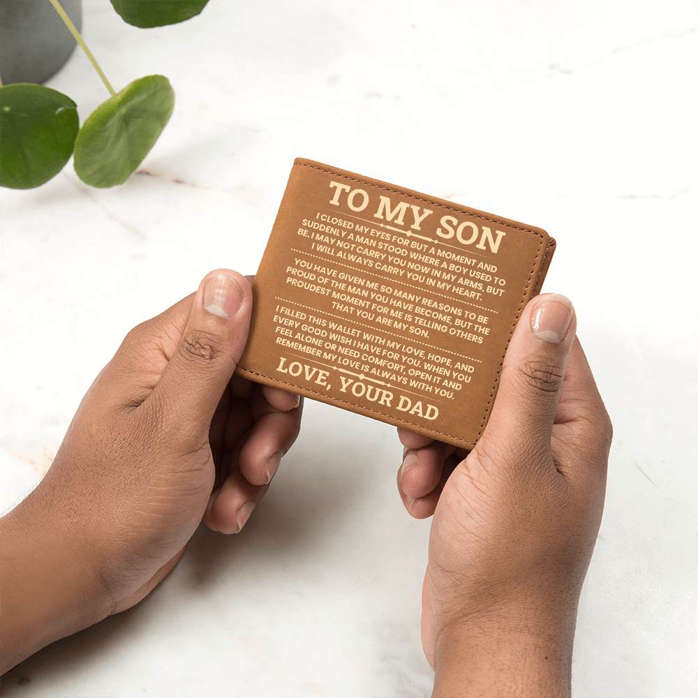 To My Son Leather Wallet, From Dad Gift, Meaningful Graduation or Birthday Gift for Son, Inspirational Wallet Keepsake