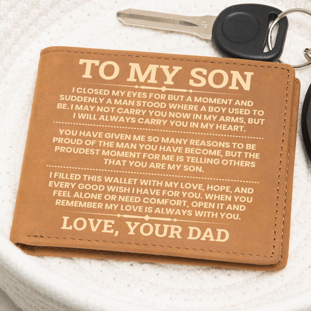 To My Son Leather Wallet, From Dad Gift, Meaningful Graduation or Birthday Gift for Son, Inspirational Wallet Keepsake