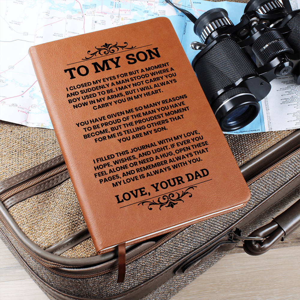To My Son Leather Journal, From Dad Inspirational Journal Gift, Meaningful Graduation or Birthday Keepsake for Son