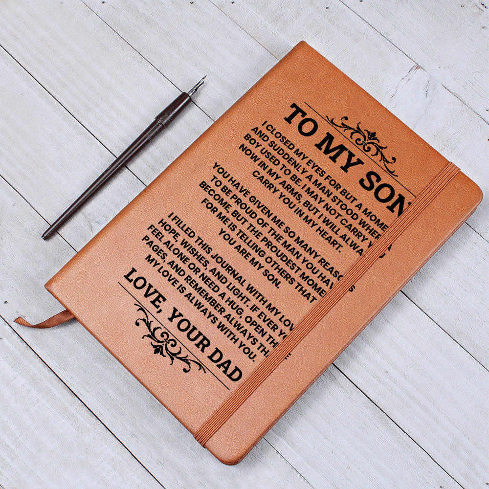 To My Son Leather Journal, From Dad Inspirational Journal Gift, Meaningful Graduation or Birthday Keepsake for Son