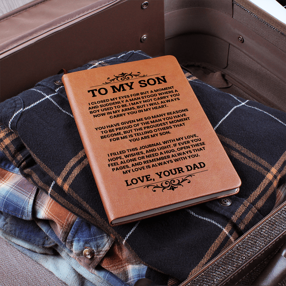 To My Son Leather Journal, From Dad Inspirational Journal Gift, Meaningful Graduation or Birthday Keepsake for Son