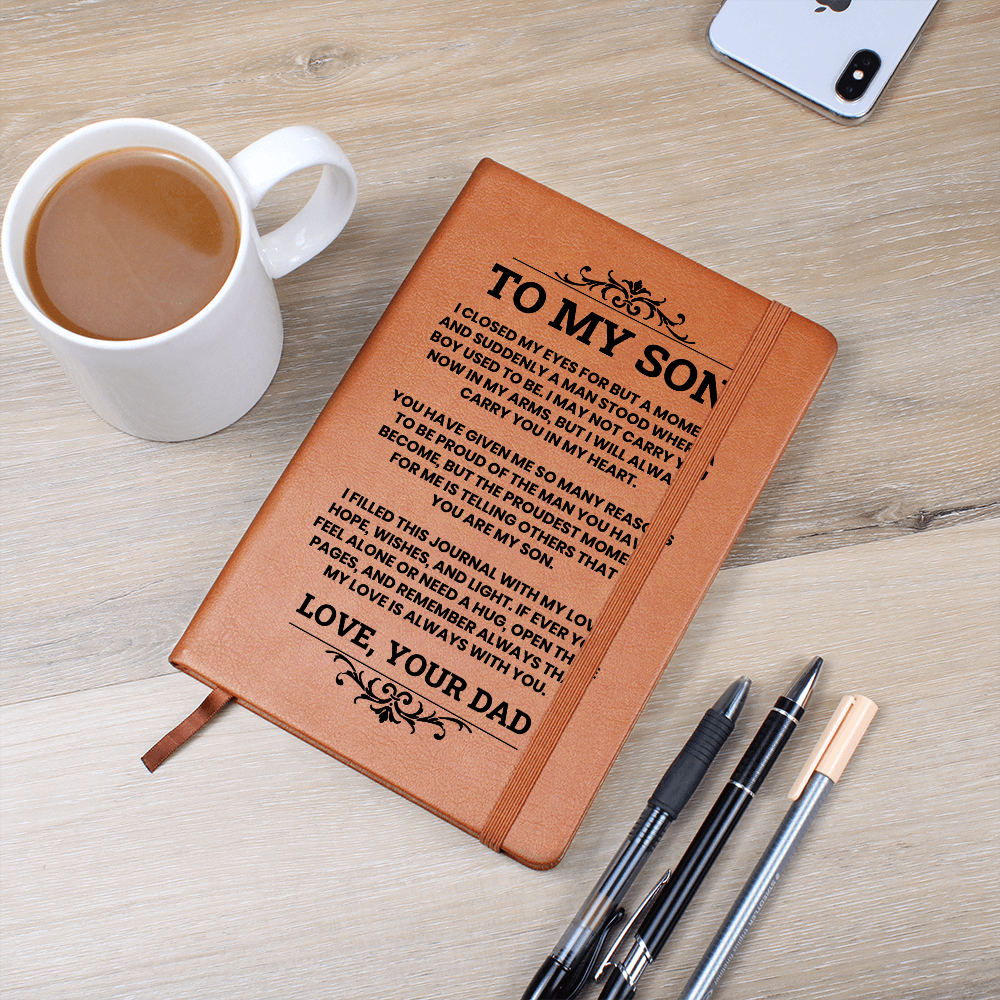 To My Son Leather Journal, From Dad Inspirational Journal Gift, Meaningful Graduation or Birthday Keepsake for Son