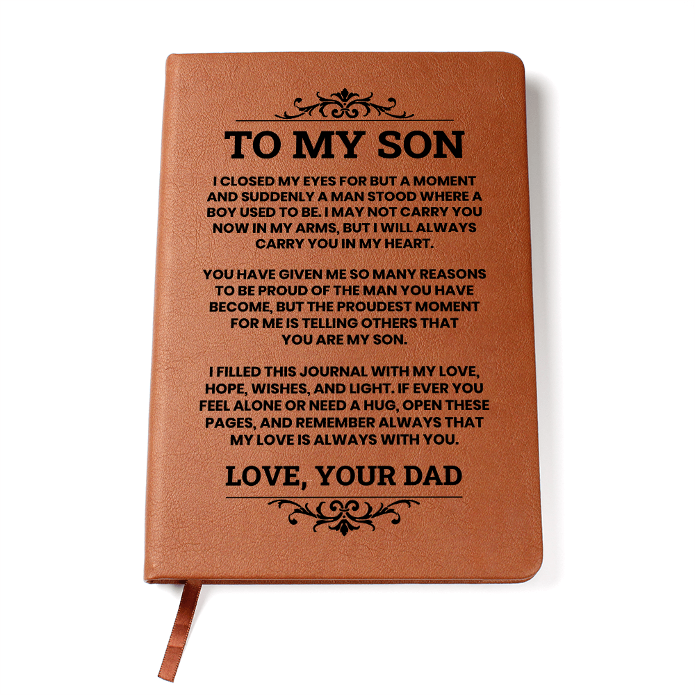 To My Son Leather Journal, From Dad Inspirational Journal Gift, Meaningful Graduation or Birthday Keepsake for Son