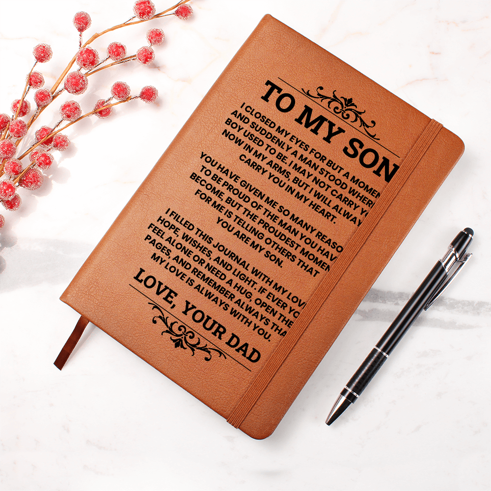 To My Son Leather Journal, From Dad Inspirational Journal Gift, Meaningful Graduation or Birthday Keepsake for Son