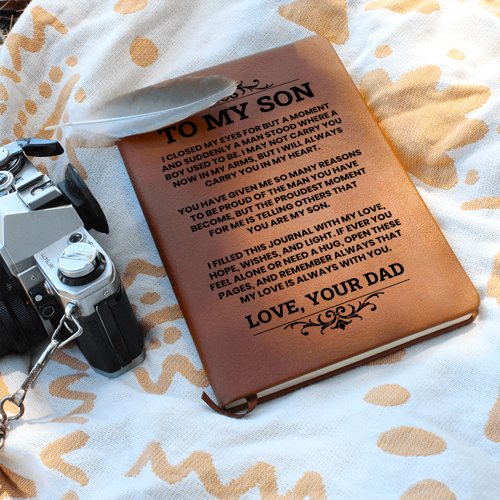 To My Son Leather Journal, From Dad Inspirational Journal Gift, Meaningful Graduation or Birthday Keepsake for Son