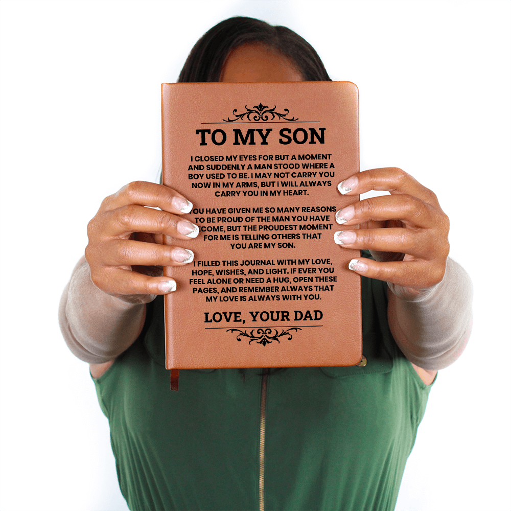 To My Son Leather Journal, From Dad Inspirational Journal Gift, Meaningful Graduation or Birthday Keepsake for Son