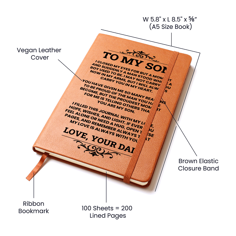 To My Son Leather Journal, From Dad Inspirational Journal Gift, Meaningful Graduation or Birthday Keepsake for Son