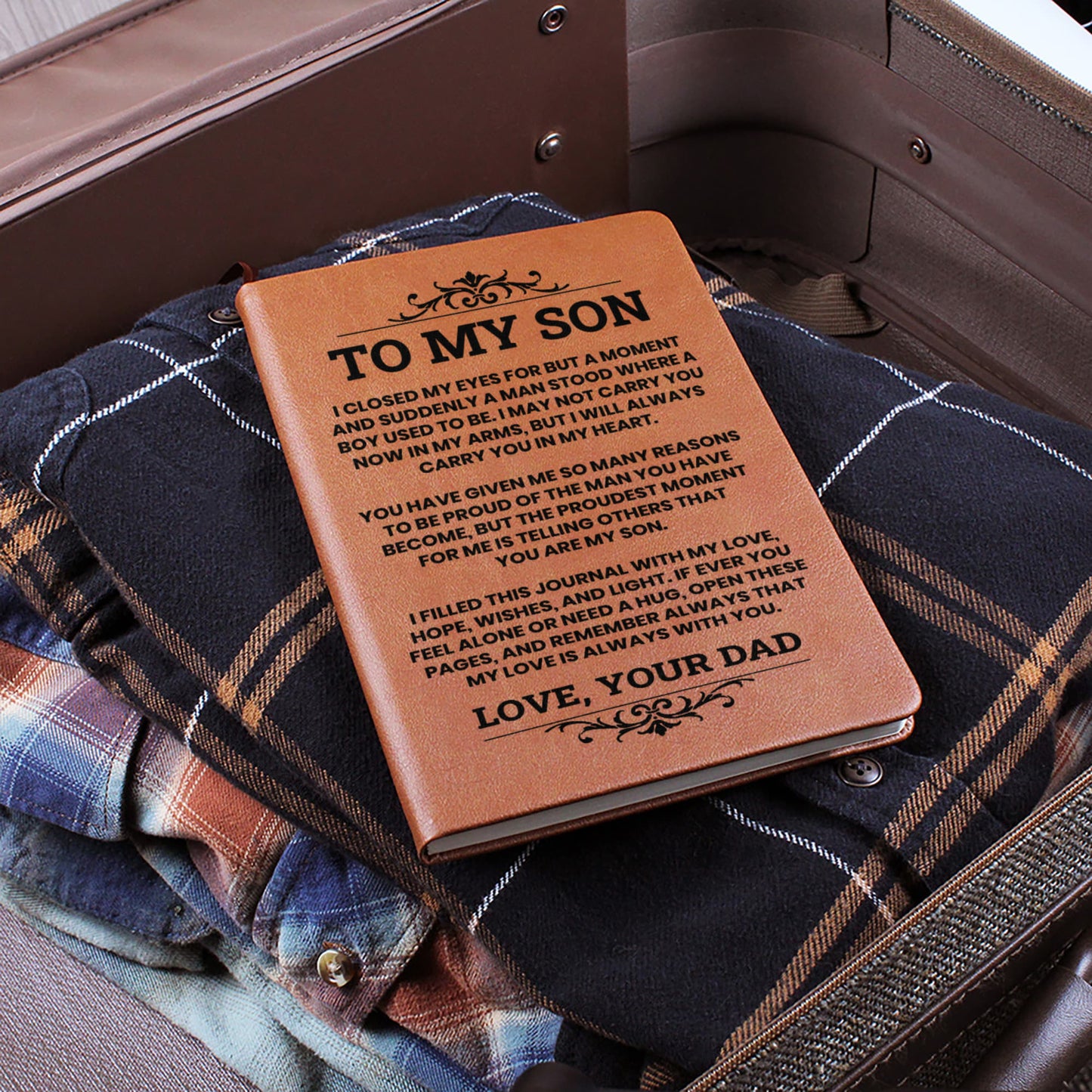 To My Son Leather Journal, From Dad Inspirational Journal Gift, Meaningful Graduation or Birthday Keepsake for Son