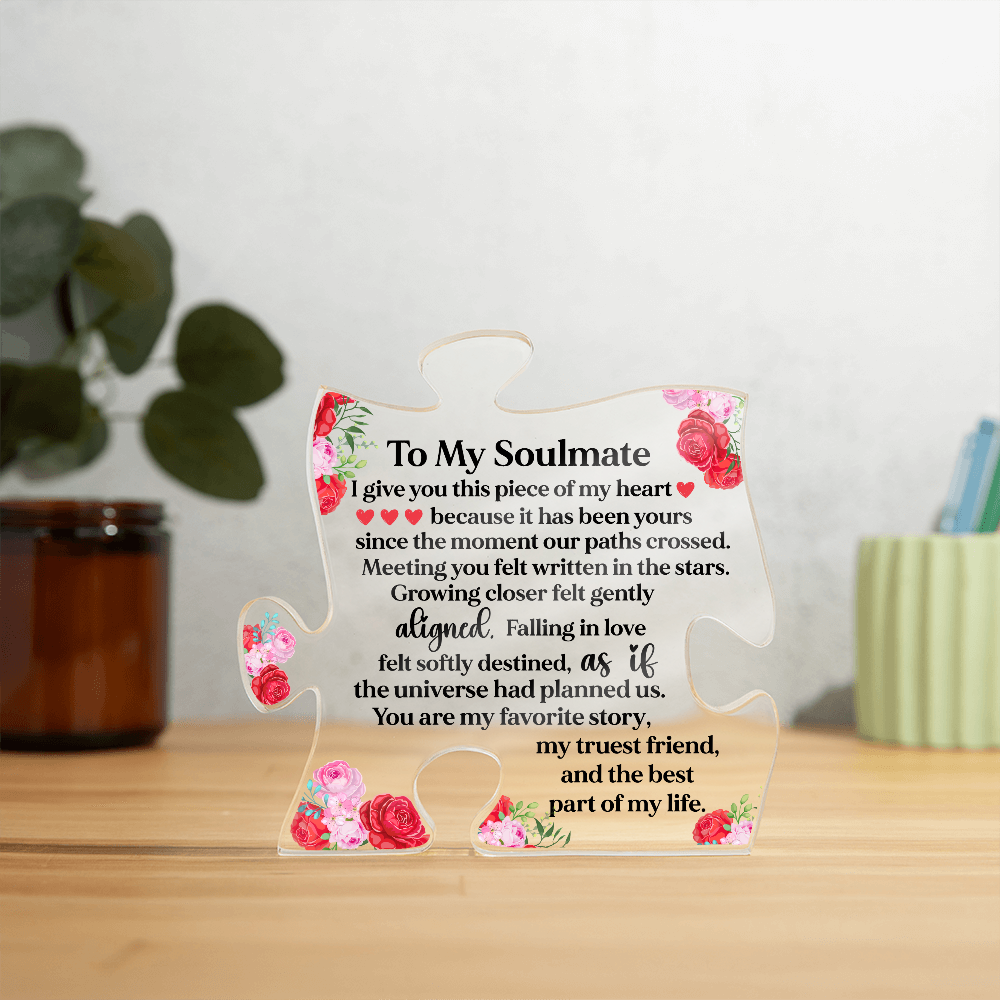 To My Soulmate Puzzle Acrylic Plaque, Romantic Love Puzzle Gift with Floral Design, Meaningful Keepsake for Wife or Partner