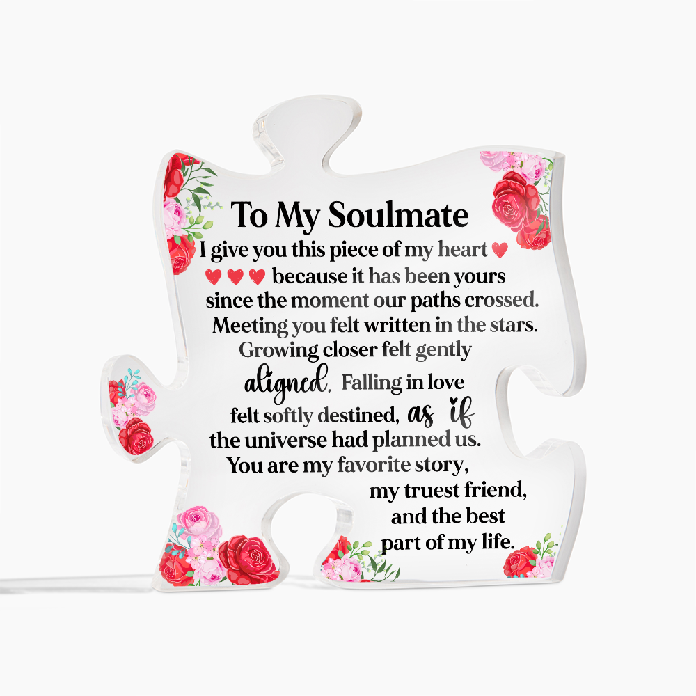 To My Soulmate Puzzle Acrylic Plaque, Romantic Love Puzzle Gift with Floral Design, Meaningful Keepsake for Wife or Partner
