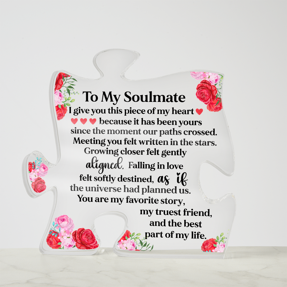 To My Soulmate Puzzle Acrylic Plaque, Romantic Love Puzzle Gift with Floral Design, Meaningful Keepsake for Wife or Partner