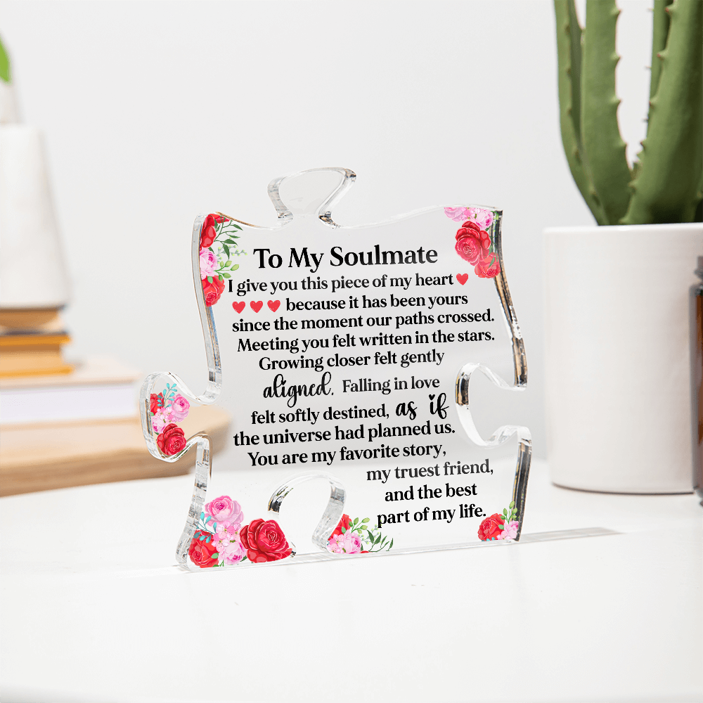 To My Soulmate Puzzle Acrylic Plaque, Romantic Love Puzzle Gift with Floral Design, Meaningful Keepsake for Wife or Partner