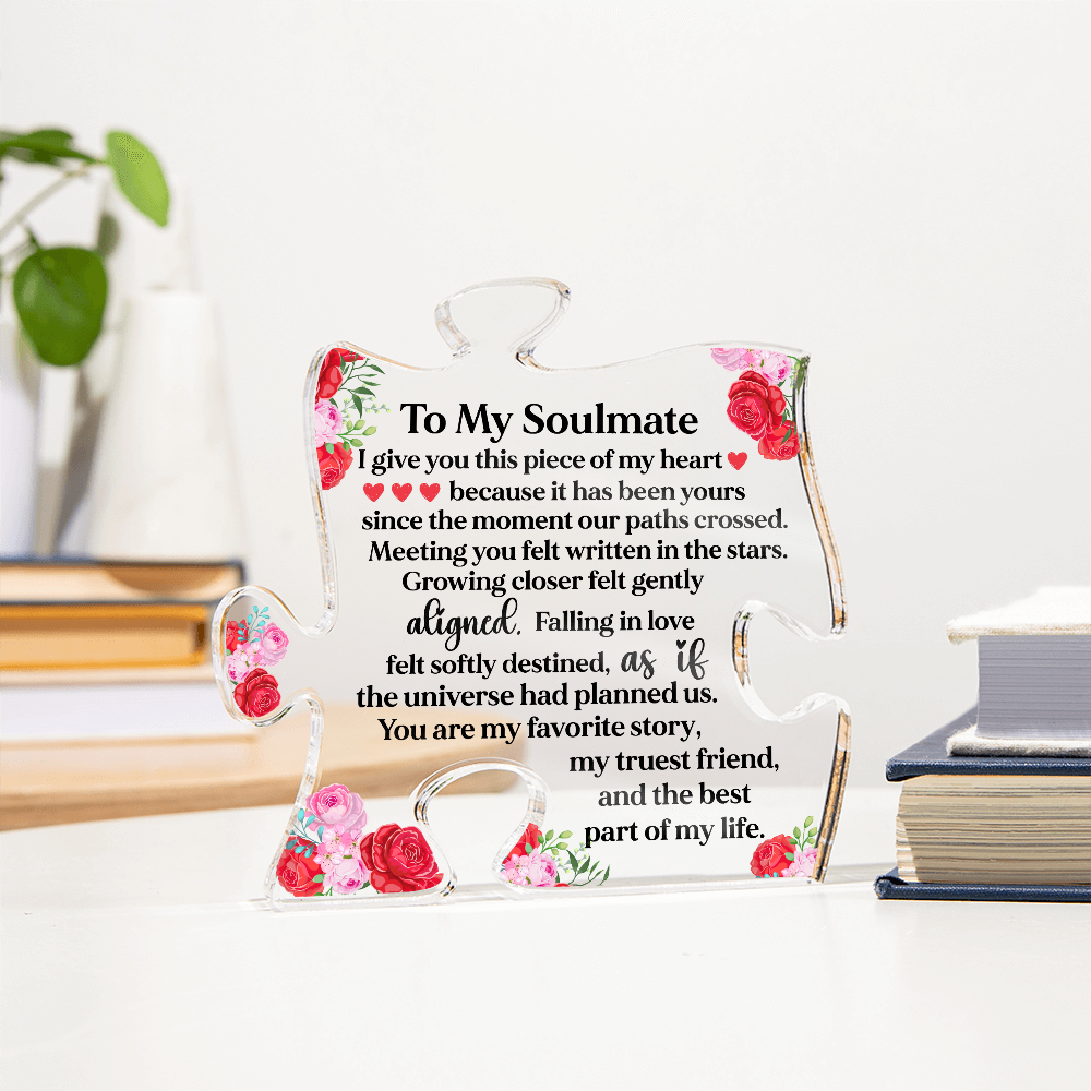 To My Soulmate Puzzle Acrylic Plaque, Romantic Love Puzzle Gift with Floral Design, Meaningful Keepsake for Wife or Partner