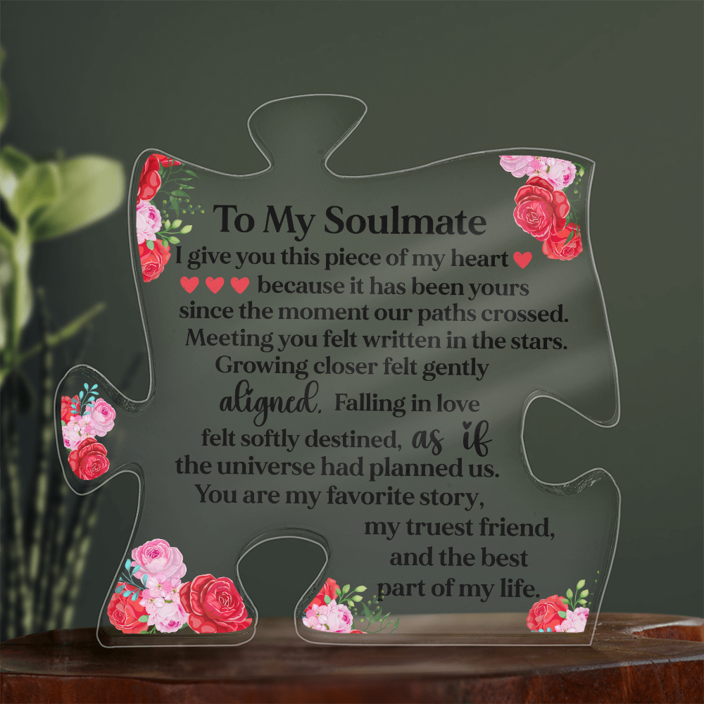 To My Soulmate Puzzle Acrylic Plaque, Romantic Love Puzzle Gift with Floral Design, Meaningful Keepsake for Wife or Partner
