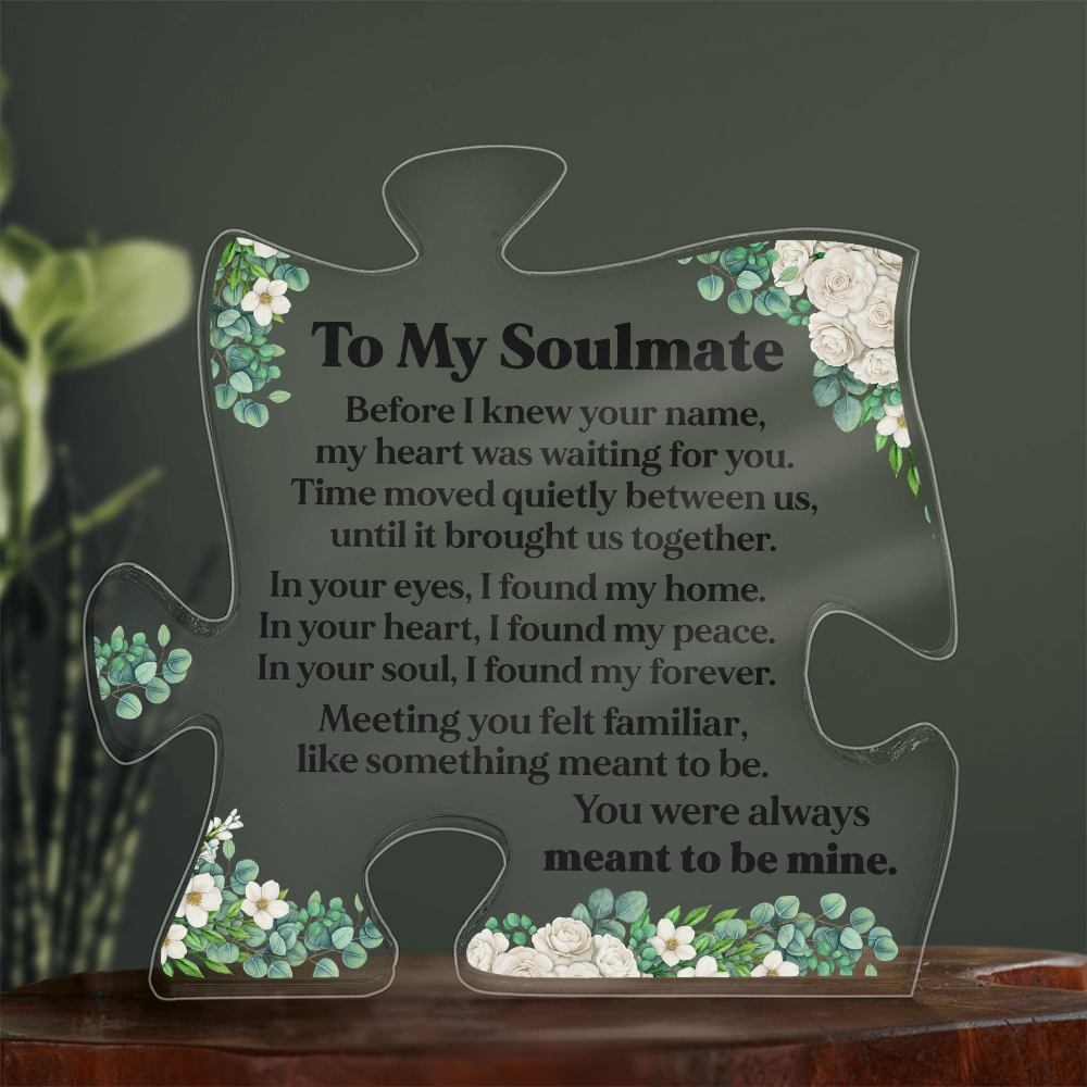 To My Soulmate Heart Acrylic Plaque with Floral Design, Romantic LED Light Gift, Elegant Love Keepsake for Wife or Partner