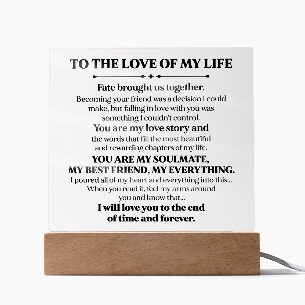 To My Soulmate Square Acrylic Plaque, Romantic LED Light Love Gift, Timeless Keepsake for Wife, Husband, or Partner