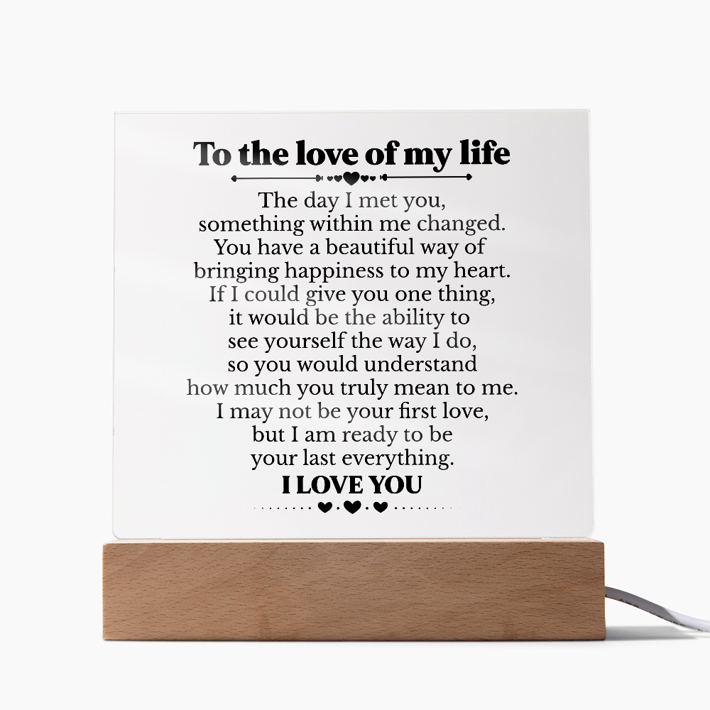 To My Soulmate Square Acrylic Plaque, Romantic Love Gift with LED Light, Timeless Keepsake for Wife, Husband, or Partner