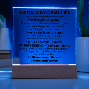 To My Soulmate Square Acrylic Plaque, Romantic LED Light Love Gift, Timeless Keepsake for Wife, Husband, or Partner