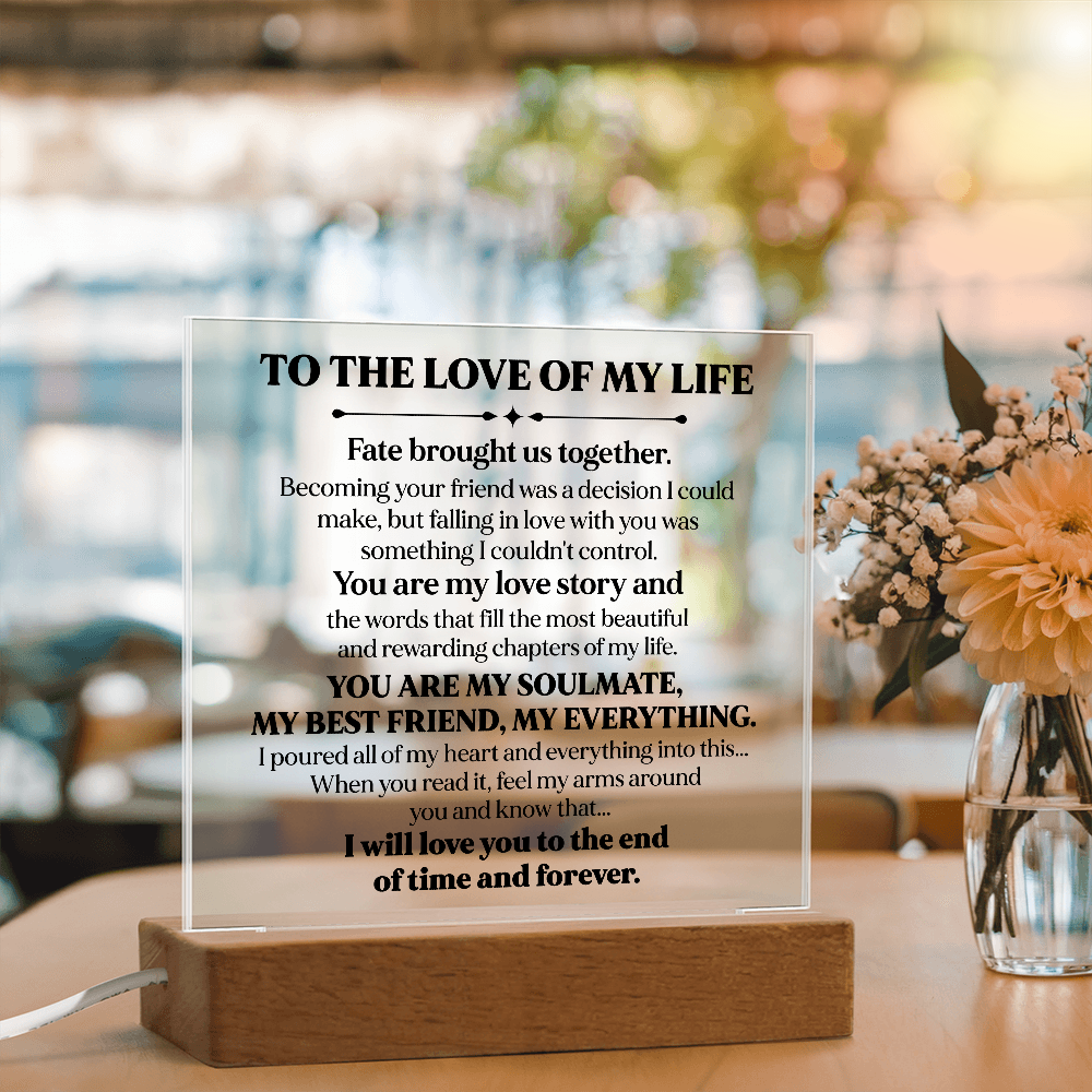 To My Soulmate Square Acrylic Plaque, Romantic LED Light Love Gift, Timeless Keepsake for Wife, Husband, or Partner