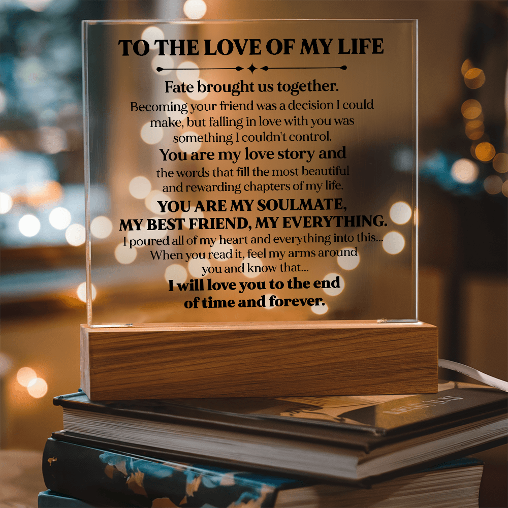 To My Soulmate Square Acrylic Plaque, Romantic LED Light Love Gift, Timeless Keepsake for Wife, Husband, or Partner