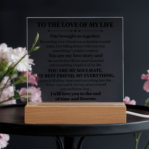 To My Soulmate Square Acrylic Plaque, Romantic LED Light Love Gift, Timeless Keepsake for Wife, Husband, or Partner