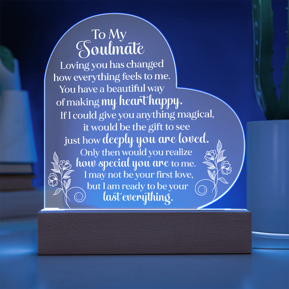 To My Soulmate Heart Acrylic Plaque, Romantic LED Light Love Gift, Meaningful Keepsake for Wife, Husband, or Partner