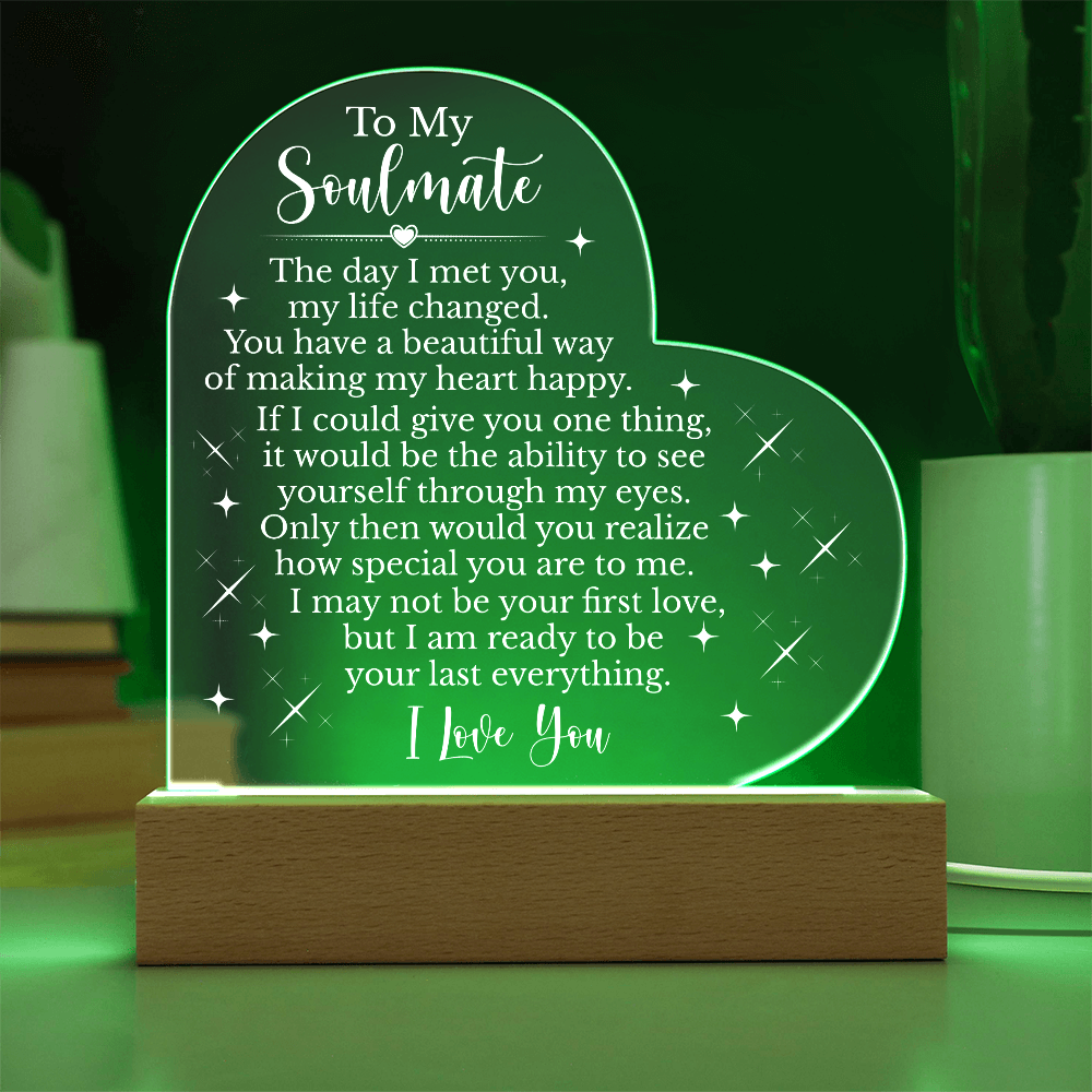 To My Soulmate Heart Acrylic Plaque, Romantic LED Light Gift, Meaningful Love Keepsake for Wife or Partner