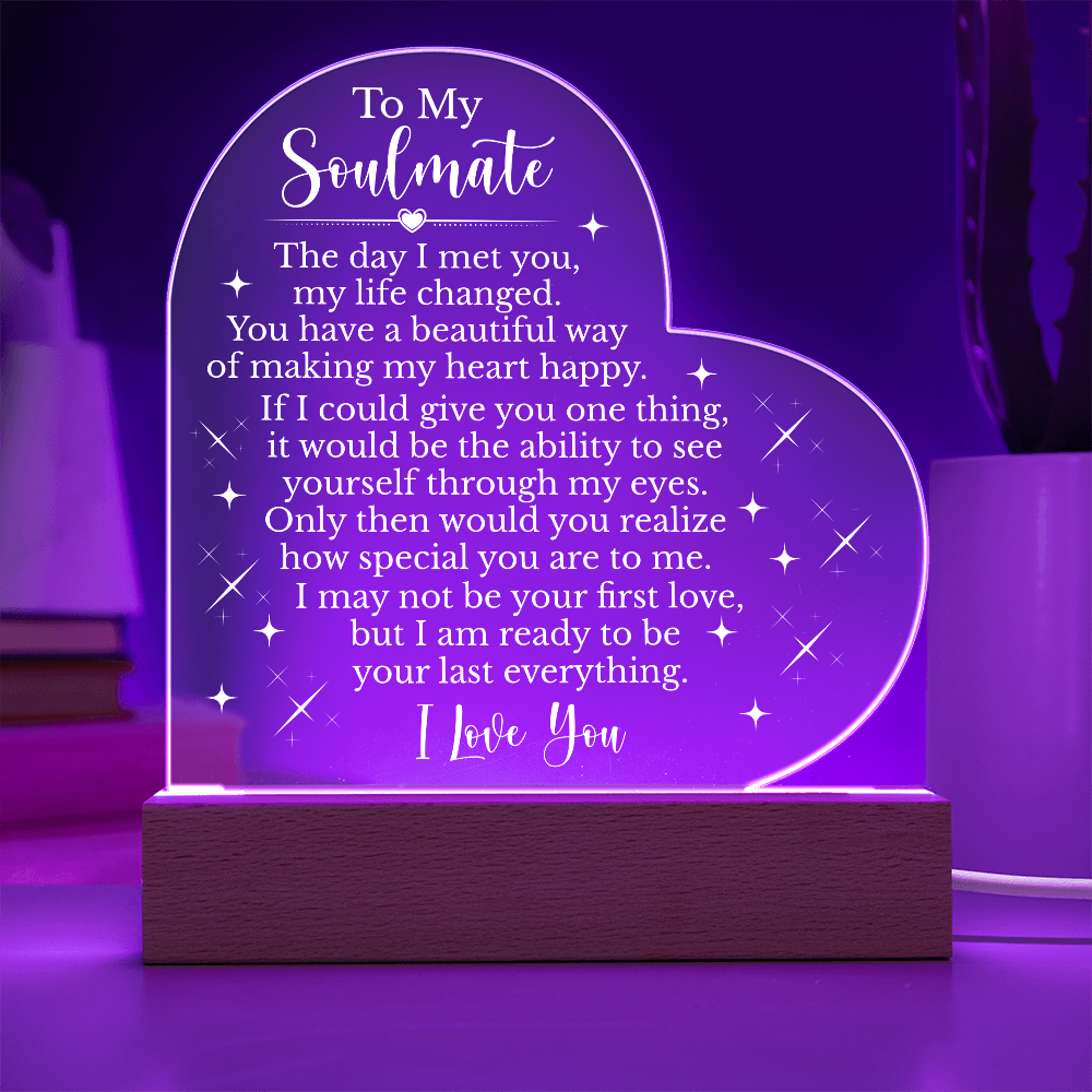 To My Soulmate Heart Acrylic Plaque, Romantic LED Light Gift, Meaningful Love Keepsake for Wife or Partner