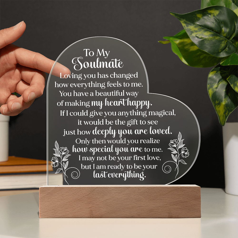 To My Soulmate Heart Acrylic Plaque, Romantic LED Light Love Gift, Meaningful Keepsake for Wife, Husband, or Partner