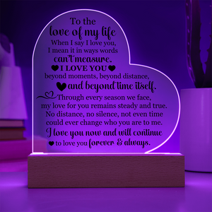 To the Love of My Life Heart Acrylic Plaque, Romantic LED Light Gift for Wife or Partner, Meaningful Anniversary Keepsake