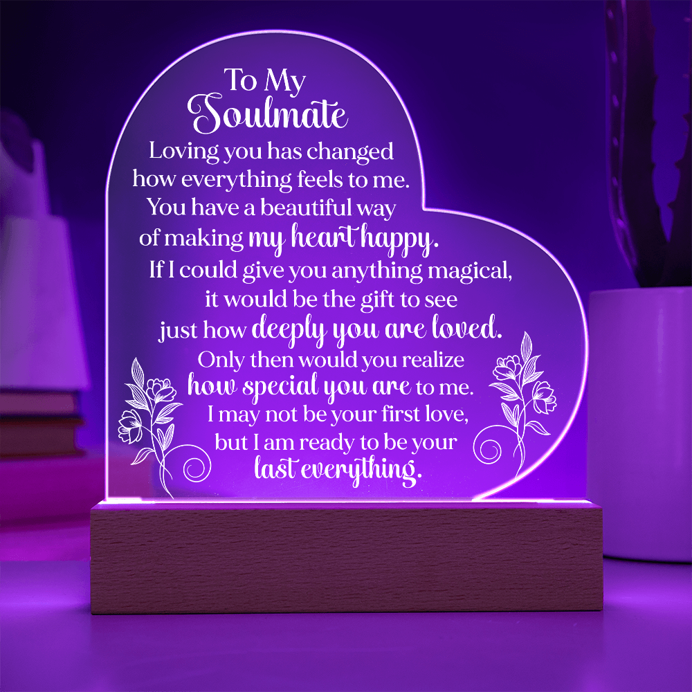 To My Soulmate Heart Acrylic Plaque, Romantic LED Light Love Gift, Meaningful Keepsake for Wife, Husband, or Partner