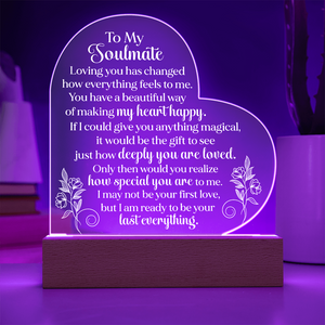 To My Soulmate Heart Acrylic Plaque, Romantic LED Light Love Gift, Meaningful Keepsake for Wife, Husband, or Partner
