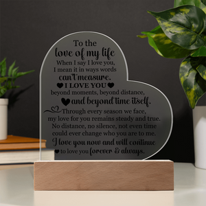 To the Love of My Life Heart Acrylic Plaque, Romantic LED Light Gift for Wife or Partner, Meaningful Anniversary Keepsake