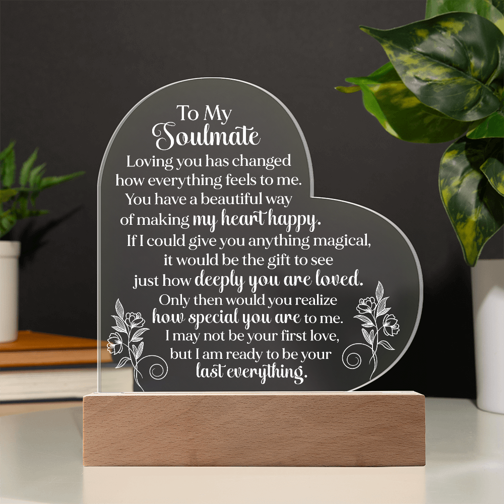 To My Soulmate Heart Acrylic Plaque, Romantic LED Light Love Gift, Meaningful Keepsake for Wife, Husband, or Partner