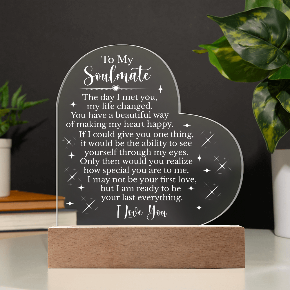 To My Soulmate Heart Acrylic Plaque, Romantic LED Light Gift, Meaningful Love Keepsake for Wife or Partner