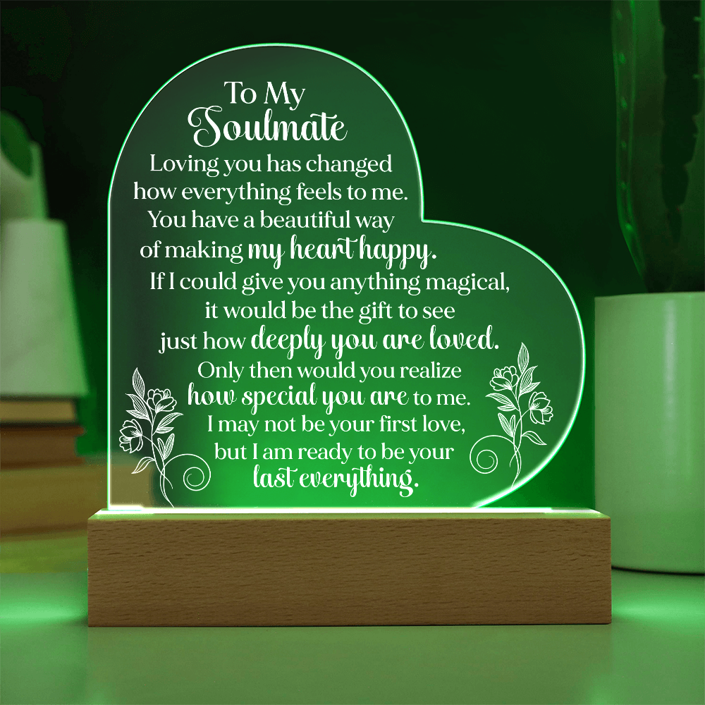 To My Soulmate Heart Acrylic Plaque, Romantic LED Light Love Gift, Meaningful Keepsake for Wife, Husband, or Partner