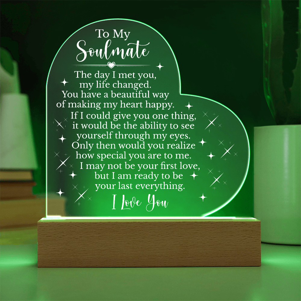 To My Soulmate Heart Acrylic Plaque, Romantic LED Light Gift, Meaningful Love Keepsake for Wife or Partner