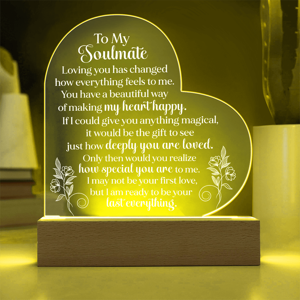 To My Soulmate Heart Acrylic Plaque, Romantic LED Light Love Gift, Meaningful Keepsake for Wife, Husband, or Partner