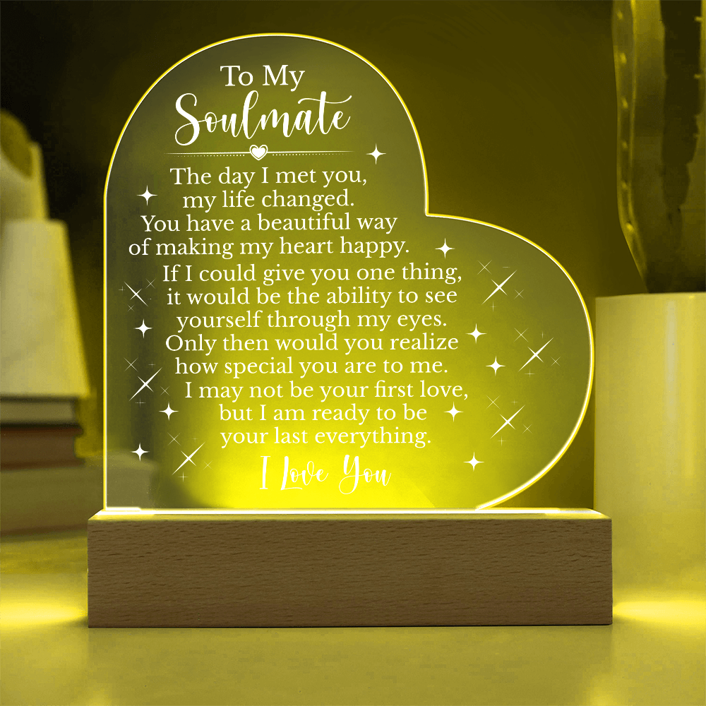 To My Soulmate Heart Acrylic Plaque, Romantic LED Light Gift, Meaningful Love Keepsake for Wife or Partner