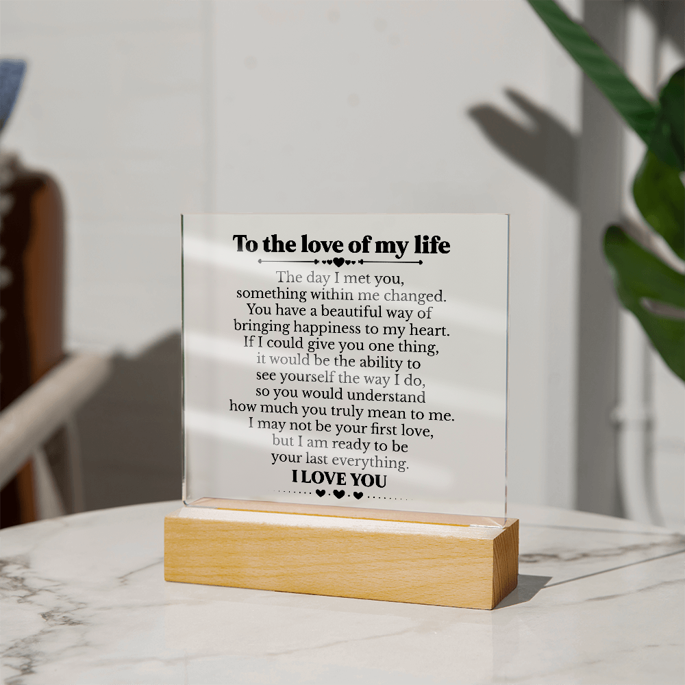 To My Soulmate Square Acrylic Plaque, Romantic Love Gift with LED Light, Timeless Keepsake for Wife, Husband, or Partner