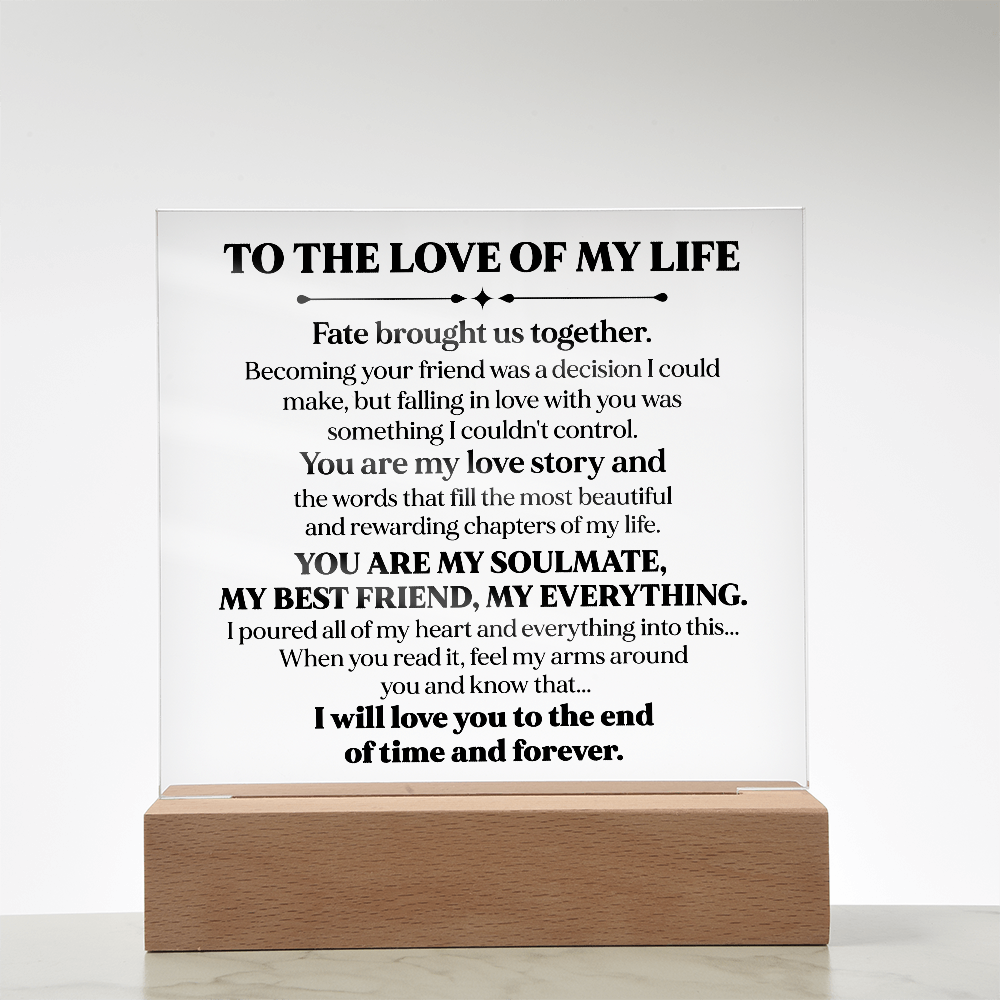 To My Soulmate Square Acrylic Plaque, Romantic LED Light Love Gift, Timeless Keepsake for Wife, Husband, or Partner