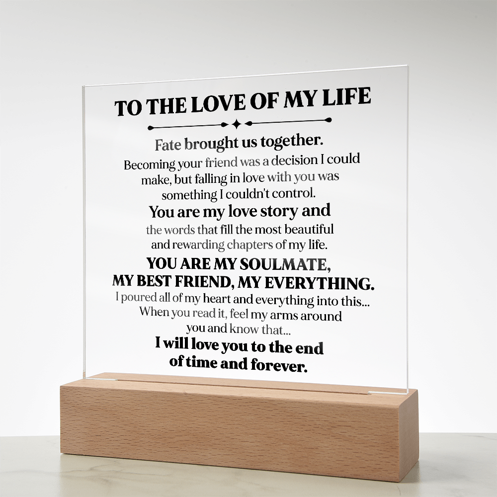 To My Soulmate Square Acrylic Plaque, Romantic LED Light Love Gift, Timeless Keepsake for Wife, Husband, or Partner