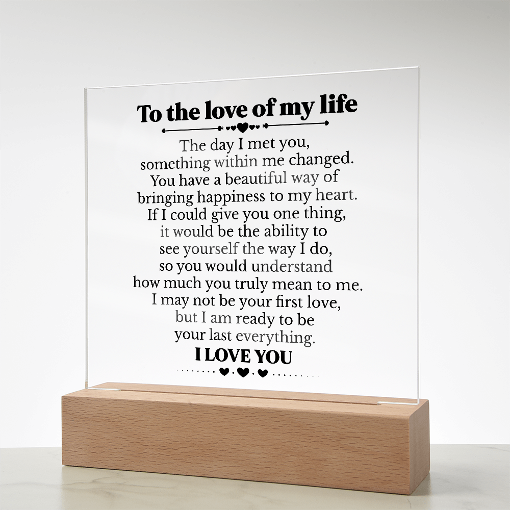 To My Soulmate Square Acrylic Plaque, Romantic Love Gift with LED Light, Timeless Keepsake for Wife, Husband, or Partner