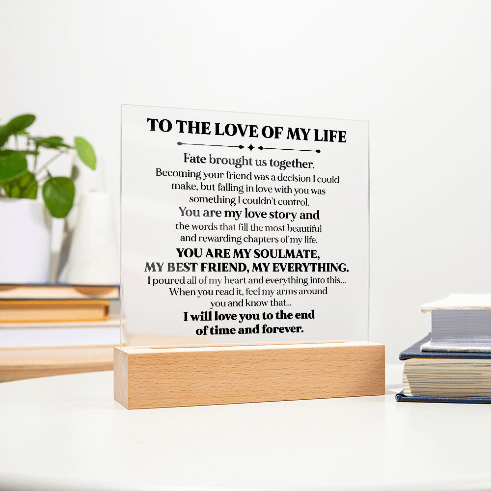 To My Soulmate Square Acrylic Plaque, Romantic LED Light Love Gift, Timeless Keepsake for Wife, Husband, or Partner
