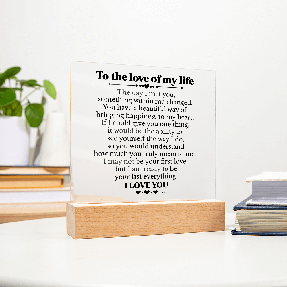 To My Soulmate Square Acrylic Plaque, Romantic Love Gift with LED Light, Timeless Keepsake for Wife, Husband, or Partner