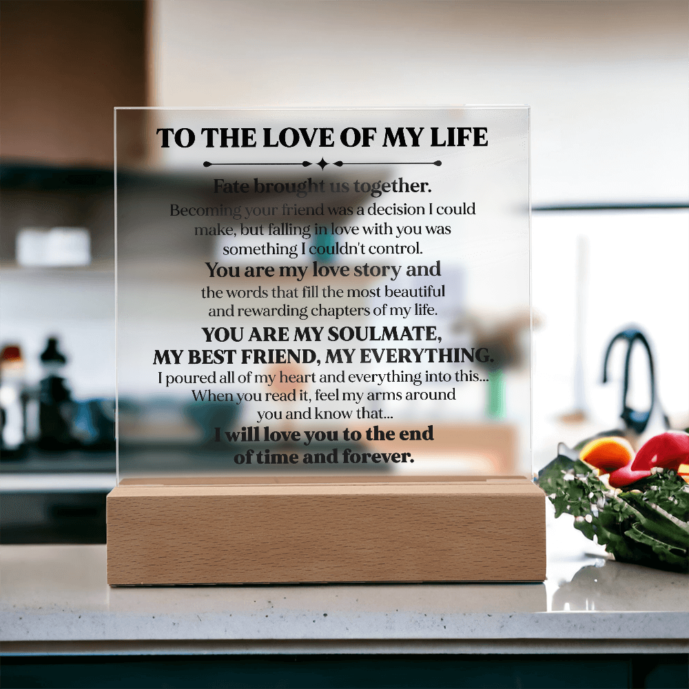 To My Soulmate Square Acrylic Plaque, Romantic LED Light Love Gift, Timeless Keepsake for Wife, Husband, or Partner