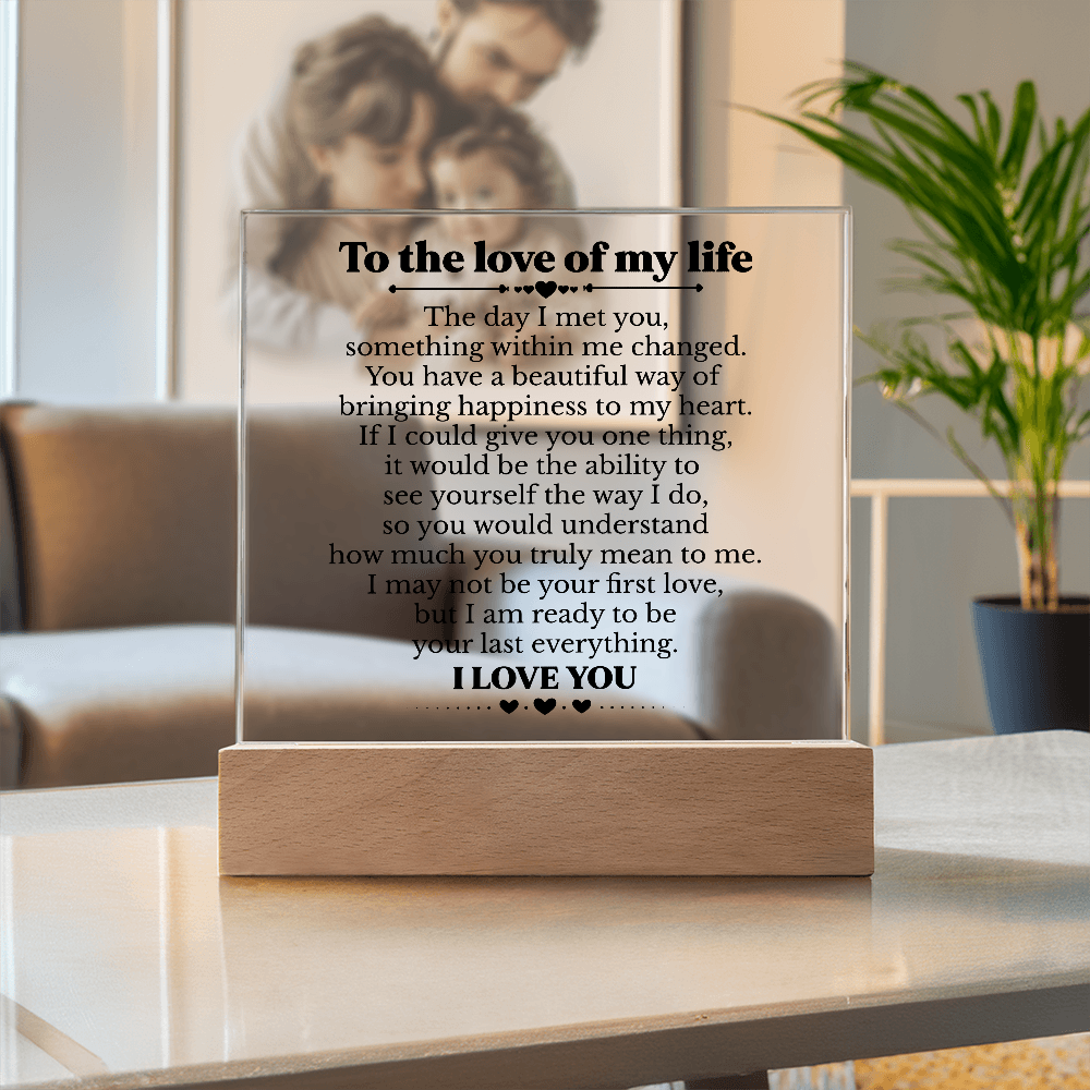 To My Soulmate Square Acrylic Plaque, Romantic Love Gift with LED Light, Timeless Keepsake for Wife, Husband, or Partner