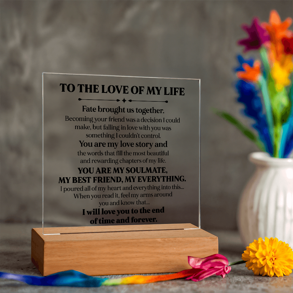 To My Soulmate Square Acrylic Plaque, Romantic LED Light Love Gift, Timeless Keepsake for Wife, Husband, or Partner